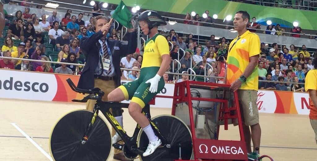 A victorious Sue Powell after winning Silver at the C4 3000m individual pursuit on the Rio Velodrome. Image Australian Paralympic Committee.